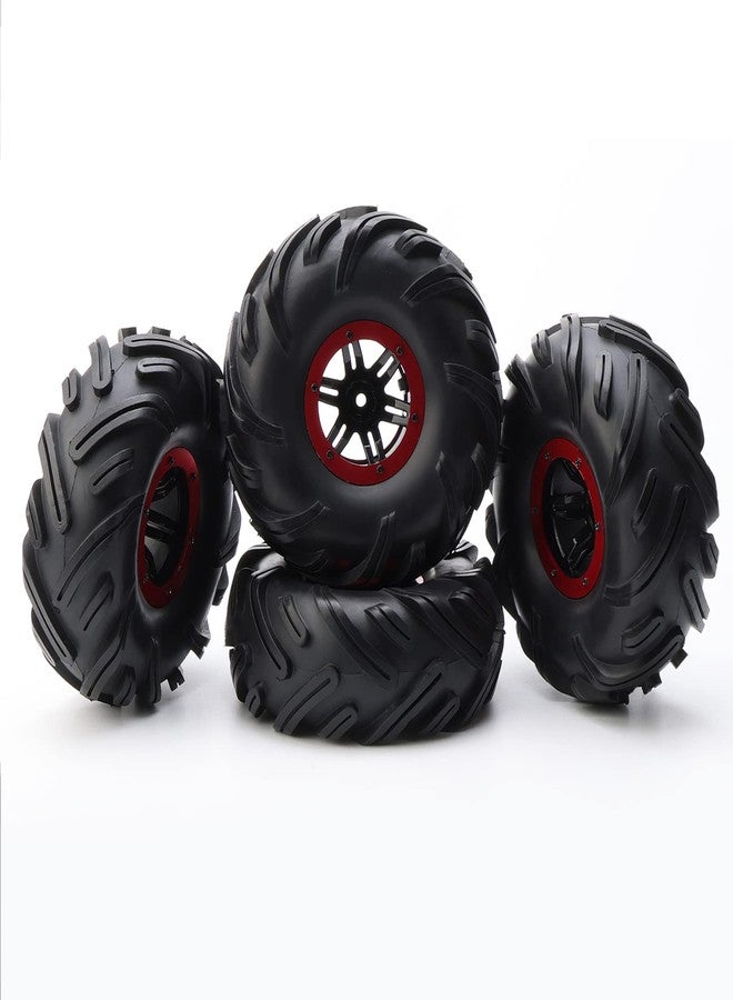 Rchobbytop 4pcs RC 2.2 Inch Crawler Tires Inflatable OD 140mm Mud Badland Tractor Tread Tyres and 12mm Wheel Rims Lock Nuts for 1:10 Monster Truck Crawling Car Traxxas Maxx Axial RC4WD, Red - Image 5